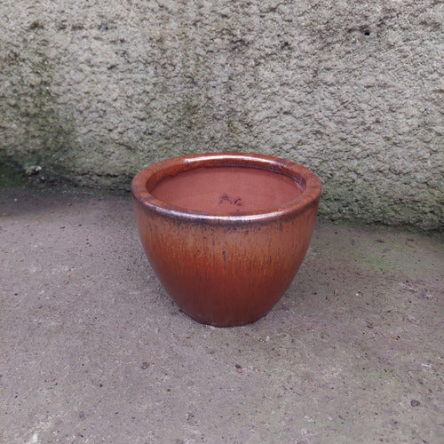 Maceta De Barro Esmaltado Nairobi Tamaño Extra Chico Cobre No5