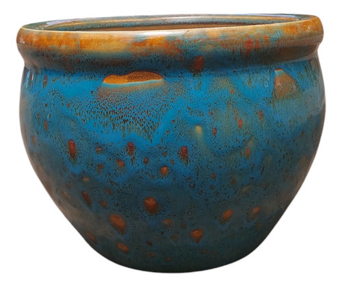 Macetero De Cerámica Interior Roma Tamaño Grande Turquesa Con Marrón