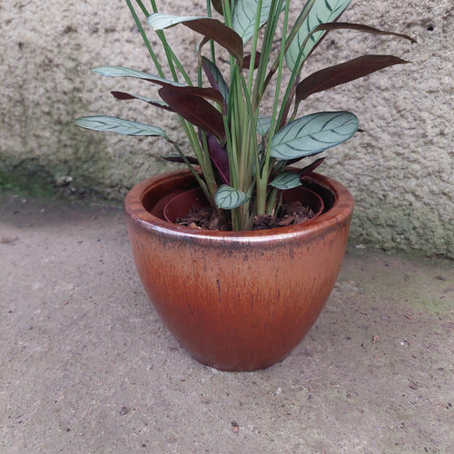 Maceta De Barro Esmaltado Nairobi Tamaño Extra Chico Cobre No5