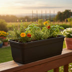 Jardinera De Plástico 65cm Gemplast Con Plato Incluido Negro Babilonia